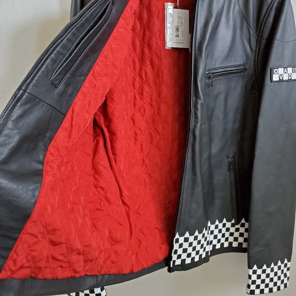 NWT Leather Ovadia & Sons Checker Print Biker Jacket - Picture 7 of 16